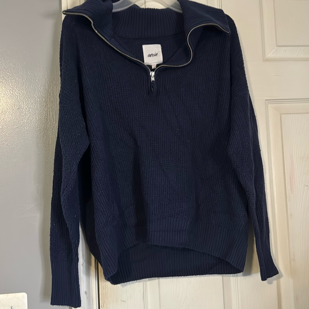 aerie oversized quarter zip navy